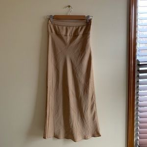 Free People Gold Silk Midi Skirt